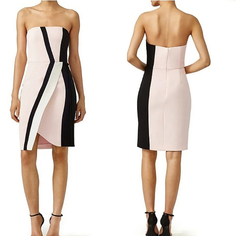 J. Mendel Pink & Black Asymmetric Crepe Silk Dress